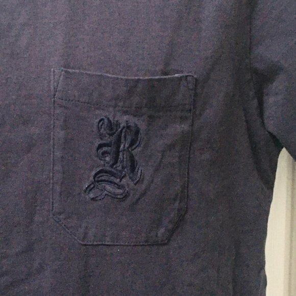 ROCHAS Paris Navy Blue V-neck Embroidered Pocket Short Sleeve Shirt - Picture 4 of 8